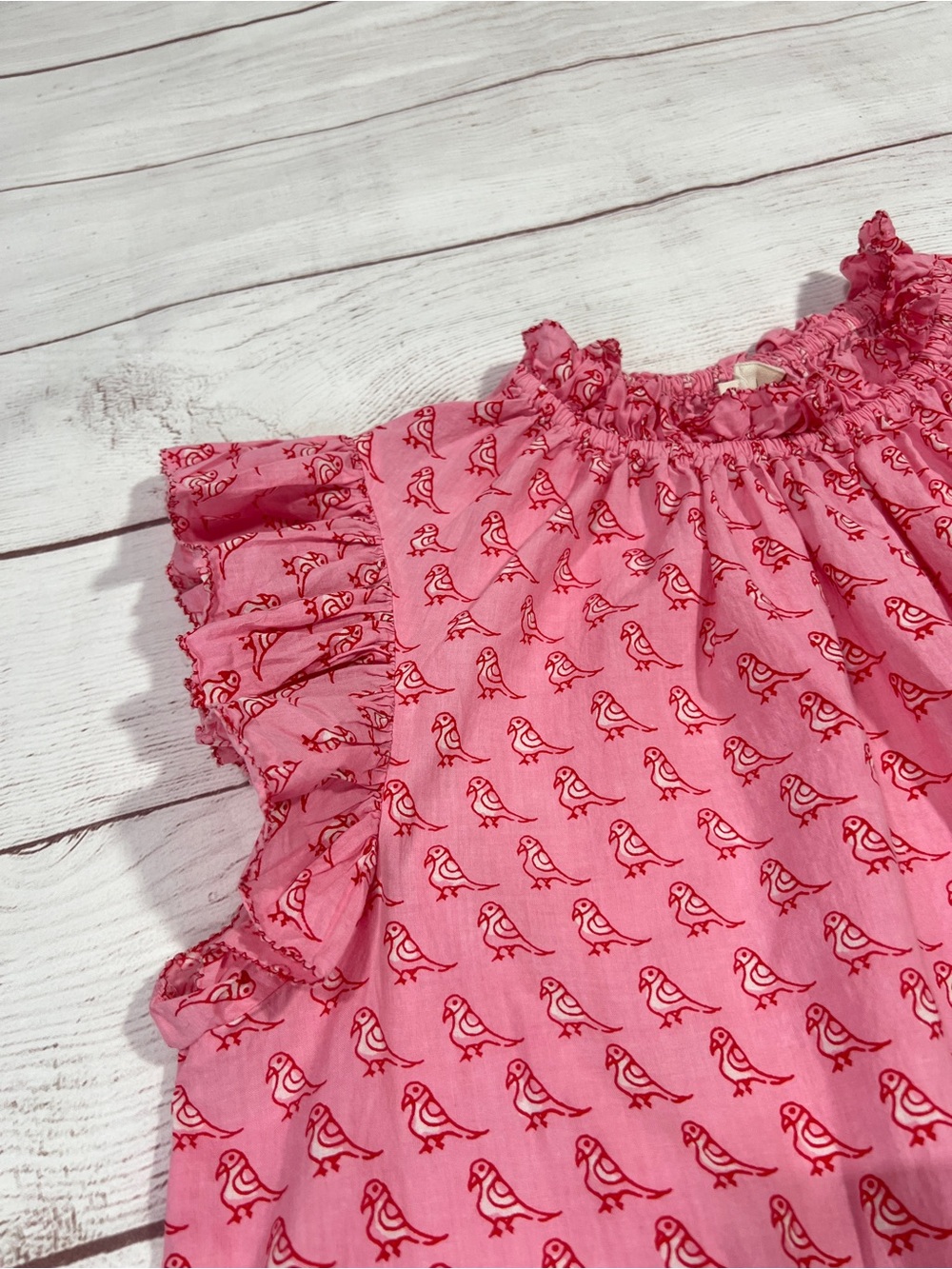 Ivy Jane Birds on the Block Top -S- pink ruffle trim print flutter sleeve shirt - Picture 5 of 10